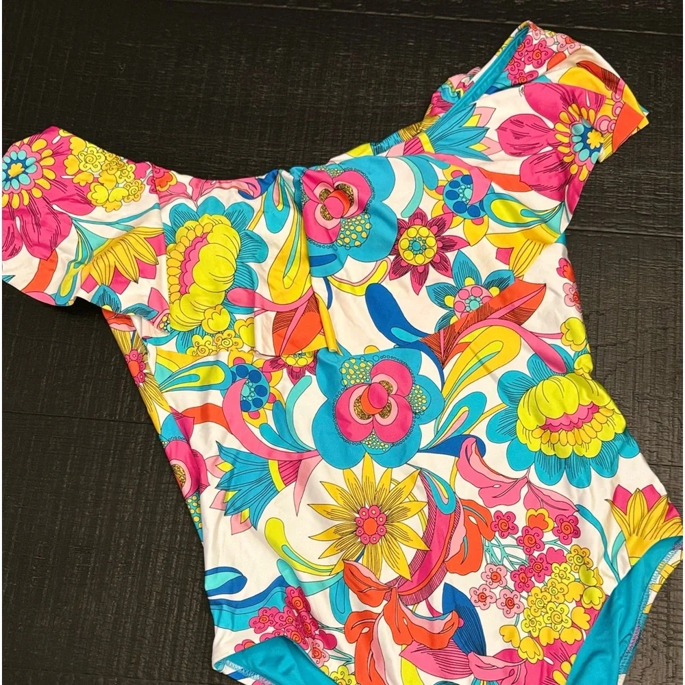 Gorgeous Colorful Trina Turk Fontaine Bandeau Ruffle One-Piece Size 14 NWT - Picture 16 of 16